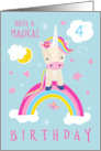 4th Birthday Magical Cute Unicorn Rainbow card