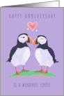 Couple Anniversary Love Heart Puffin Birds card