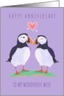 Wonderful Wife Anniversary Love Heart Puffin Birds card