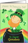 Grandson St Patrick’s Day Leprechaun Pot of Gold Rainbow card