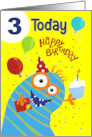 Age 3 Kids Monster Birthday card