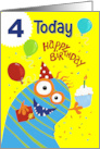 Age 4 Kids Monster Birthday card