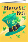 Happy St Patrick’s Day Green Leprechaun Hat and Shamrocks card