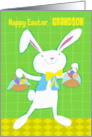 For Grandson Happy Easter White Bunny with Easter Eggs card