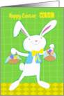 For Cousin Happy Easter White Bunny with Easter Eggs card