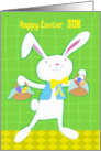 For Son Happy Easter White Bunny with Easter Eggs card