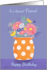 Friend Birthday Spotty Vase of Flowers card
