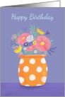 Happy Birthday Special Lady Orange Spotty Vase of Flowers card