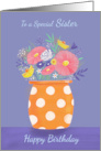 Sister Birthday Orange Spotty Vase of Flowers card