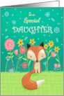 Daughter Birthday Cute Fox in Flowers card