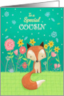 Cousin Birthday Cute Fox in Flowers card