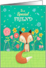 Friend Birthday Cute Fox in Flowers card
