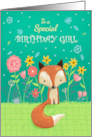 Birthday Girl Cute Fox in Flowers card