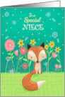 Niece Birthday Cute Fox in Flowers card