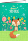 Sister Birthday Cute Fox in Flowers card