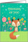 Thinking of You Cute Fox in Flowers card