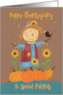 Friends Happy Thanksgiving Cute Scarecrow with Sunflowers card