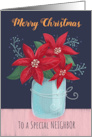 Neighbor Merry Christmas Poinsettia Flower Vase card