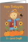 Cousin Happy Thanksgiving Cute Scarecrow with Sunflowers card