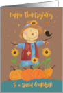 Grandson Happy Thanksgiving Cute Scarecrow with Sunflowers card