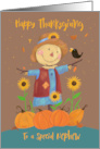 Nephew Happy Thanksgiving Cute Scarecrow with Sunflowers card