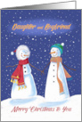 Daughter and Boyfriend Snowmen Holding Hands in Snow card