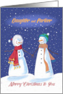 Daughter and Partner Snowmen Holding Hands in Snow card