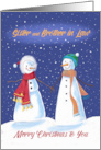 Sister and Brother in Law Snowmen Holding Hands in Snow card