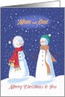 Mum and Dad Snowmen Holding Hands in Snow card