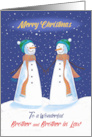 Brother and Brother in Law Gay Christmas Snowmen Holding Hands card