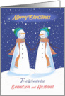 Grandson and Husband Gay Christmas Snowmen Holding Hands card