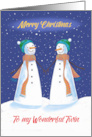 Twin Brothers Christmas Snowmen Holding Hands card