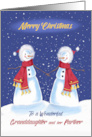 Granddaughter and her Partner Lesbian Christmas Snowmen Holding Hands card