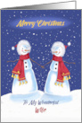 Wife Lesbian Christmas Snowmen Holding Hands card