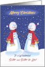 Sister and Sister in Law Christmas Snowmen Holding Hands card