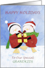 Grandkids Christmas Holiday Cute Penguins in Red Coats card