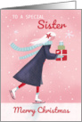 Sister Christmas Modern Skating Girl with Gifts card