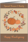 Cousin and Family Thanksgiving Leaf Wreath Pumpkins card