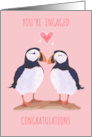 You’re Engaged Adorable Puffin Birds on Pink card