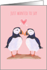 I Love You Adorable Puffin Birds on Pink card