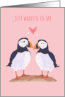 I Love You Adorable Puffin Birds on Pink card