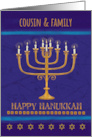 Cousin and Family Hanukkah Gold Menorah Candles Star of David card