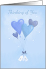 Thinking of You Blue Love Heart balloons card