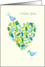 I Miss You Blue Bird Heart of Leaves card
