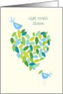 Get Well Soon Blue Bird Heart of Leaves card