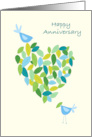 Happy Anniversary Blue Bird Heart of Leaves card