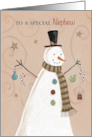 Special Nephew Christmas Holiday Folk Style Snowman card