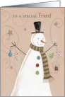 Special Friend Christmas Holiday Folk Style Snowman card