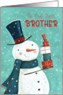 Best Brother Christmas Snowman with Stack of Presents card