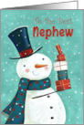 Best Nephew Christmas Snowman with Stack of Presents card